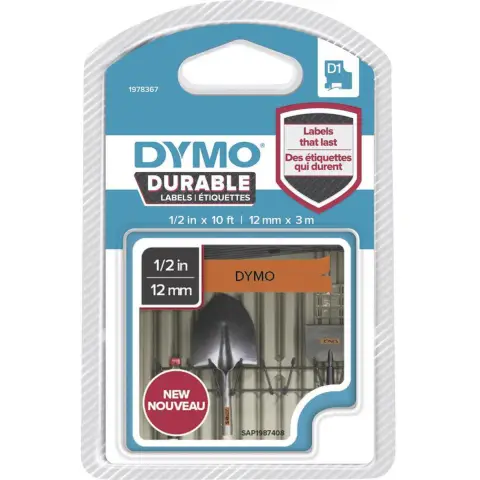 Dymo taĹ›ma do drukarek etykiet, D1 Durable | 12mm x 3m | czarny/pomaraĹ„czowy